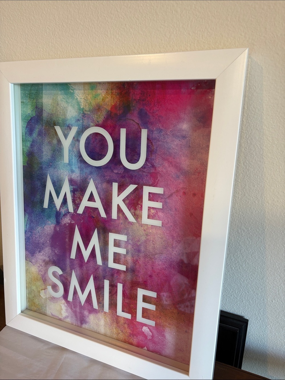 Z Gallerie 'YOU MAKE ME SMILE' Wall Art - White Frame Watercolor Background NWT